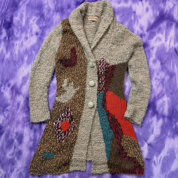 Sweaters - Cozy artsy chunky knit patchwork cardigan with mixed texture